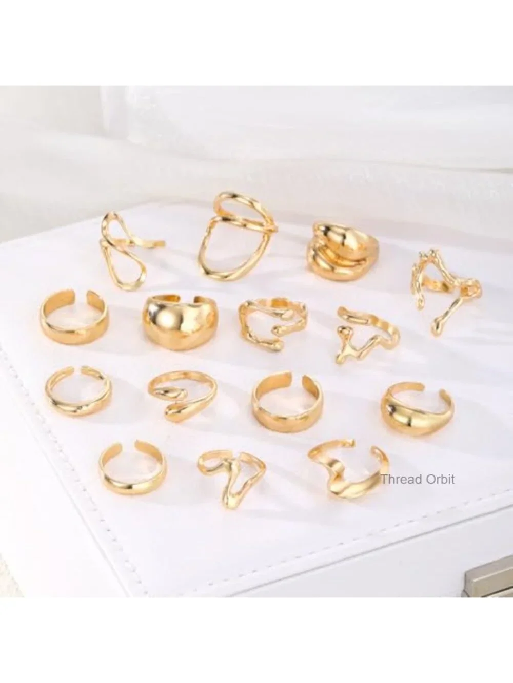14K Gold Plated Chunky Stackable Open Rings Set - Adjustable